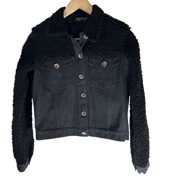 Manier De Voir NWOT Women's Black Denim/Boucle Jacket Sz 6 - Picture 1 of 6